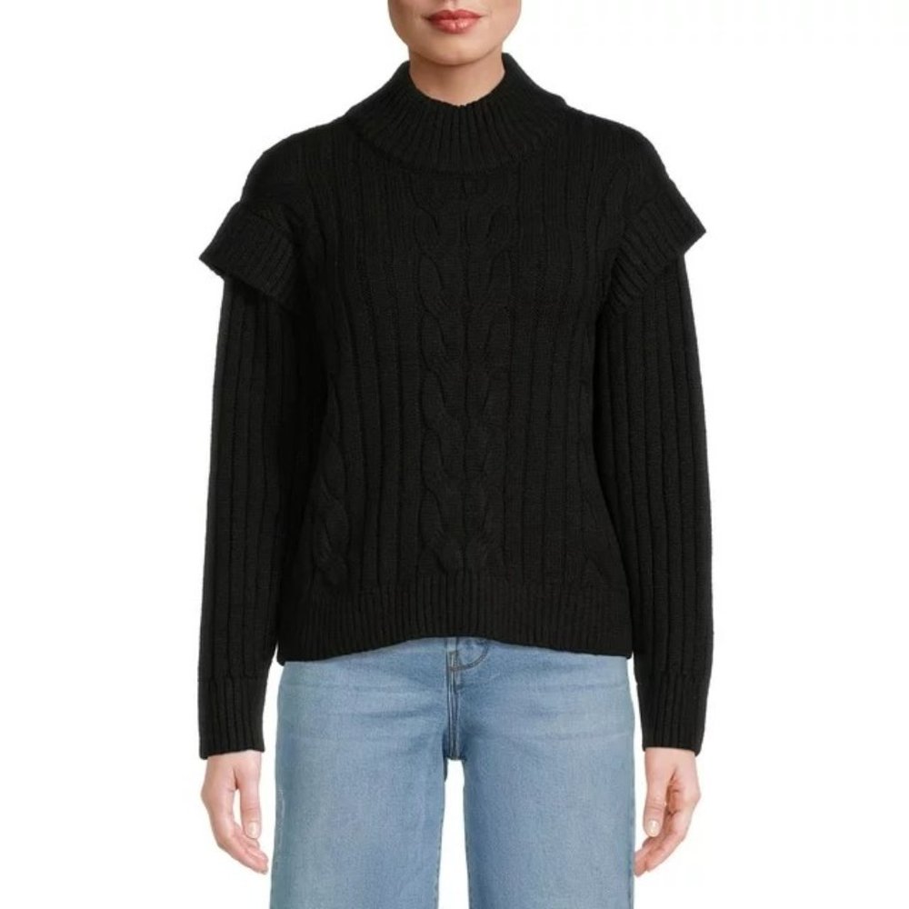 TIME AND TRU women's high neck sweater black Small (4-6) ribbed cable knit w-126
